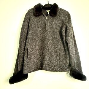 Talbot’s Elegant Deep Gray Women's Jacket with Black Faux Fur Trim. Sz L.